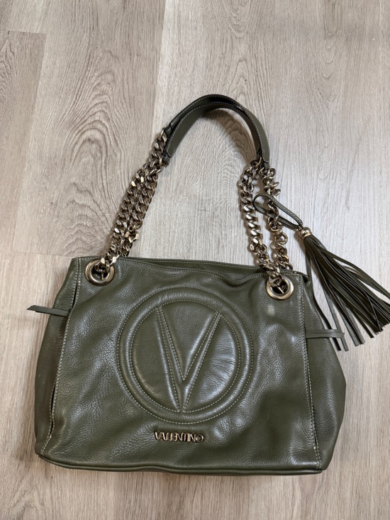 Valentino Handbags - Valentino Olive Green Leather Shoulder Bag with Gold Chain Strap